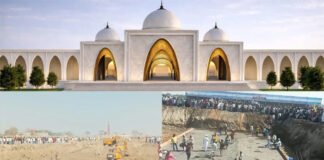 JCB’s echo… workers carrying cement-sand, Babari Masjid being built on 11 bigha land