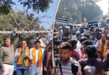 BJP raises noise against ruckus in AI summit, protest in front of Congress office