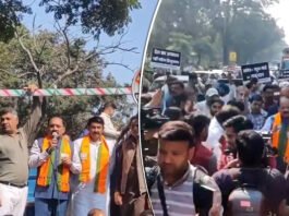 BJP raises noise against ruckus in AI summit, protest in front of Congress office
